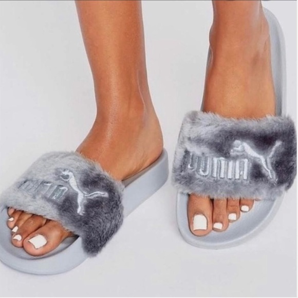 gray fenty puma slides